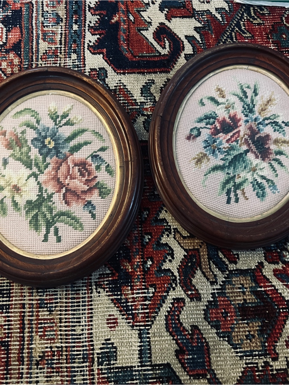 Vintage Floral Needlepoint Wall Plaques -